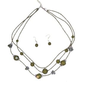 Green beaded necklace & earrings‎ SKUJ058